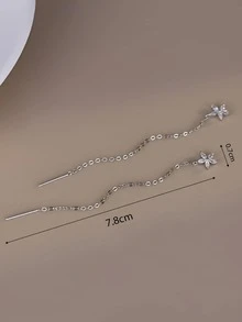 ELSEDES 1對時尚立體氧化鋯花裝飾純銀穿線耳環，適用於女性日常裝扮、婚禮訂婚新娘珠寶飾品、度假 - 銀色 - 查看 6