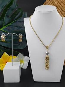 3 cái / bộ Bộ trang sức kim loại rỗng - Bạc - Xem 2