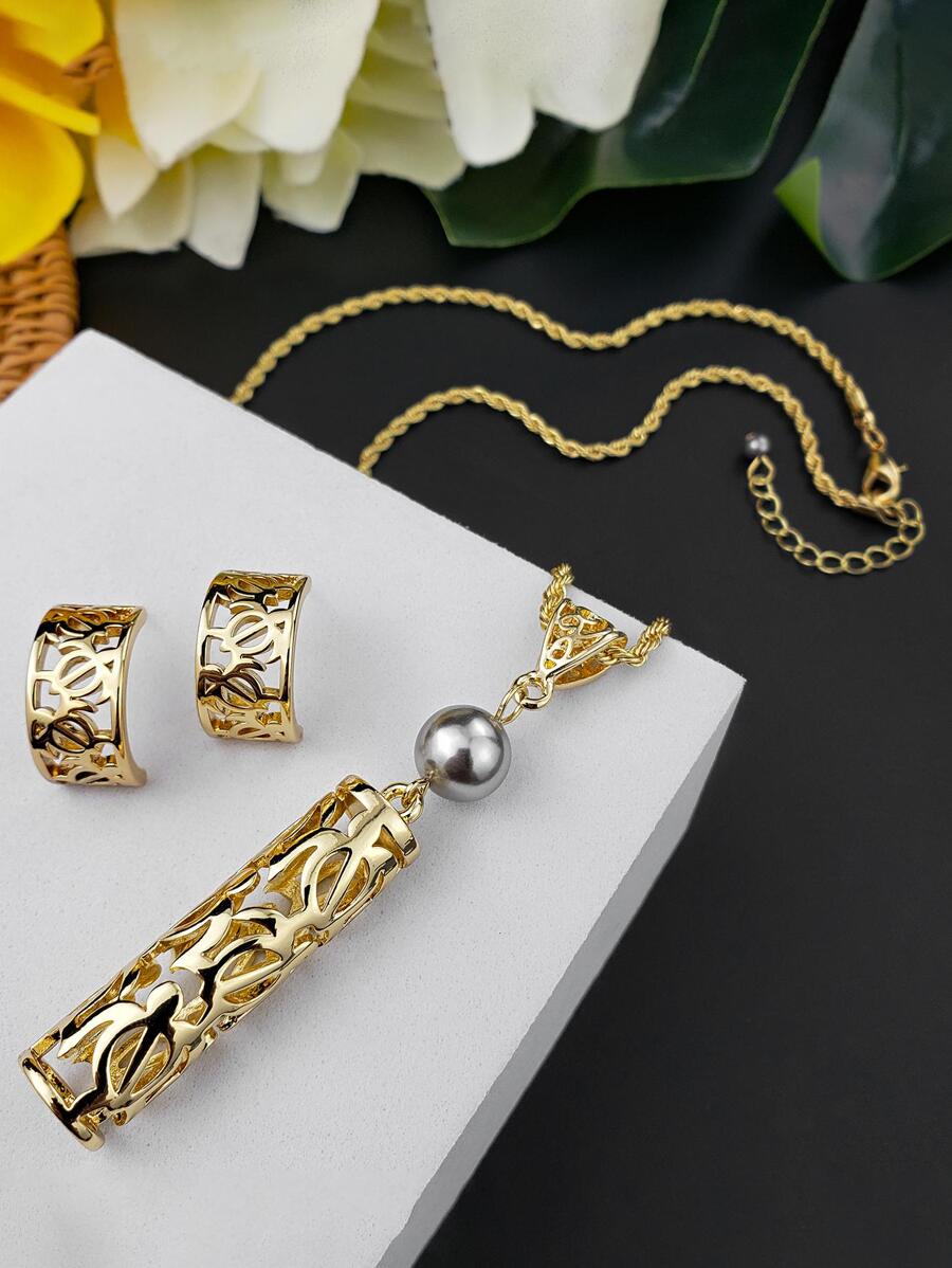 3 cái / bộ Bộ trang sức kim loại rỗng - Bạc - Xem 1