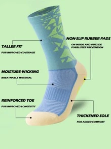 FLSHMCEN 1pair Geometric Pattern Breathable Sweat Absorbent Quick-drying Seamless Athletic Socks