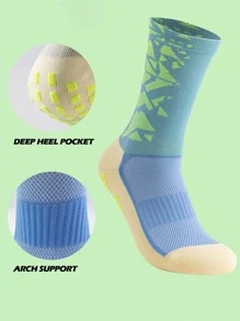 FLSHMCEN 1pair Geometric Pattern Breathable Sweat Absorbent Quick-drying Seamless Athletic Socks