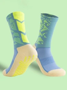 FLSHMCEN 1pair Geometric Pattern Breathable Sweat Absorbent Quick-drying Seamless Athletic Socks