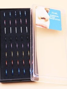 40入組/盒不銹鋼彩色極簡不銹鋼鼻環適合女士和女孩 - 彩色 - 查看 3