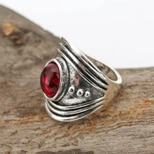 1pc Vintage Zinc Alloy Round Decor Ring For Women For Gift - Red - View 4