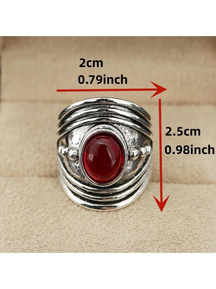 1pc Vintage Zinc Alloy Round Decor Ring For Women For Gift
