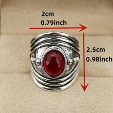 1pc Vintage Zinc Alloy Round Decor Ring For Women For Gift - Red - View 2