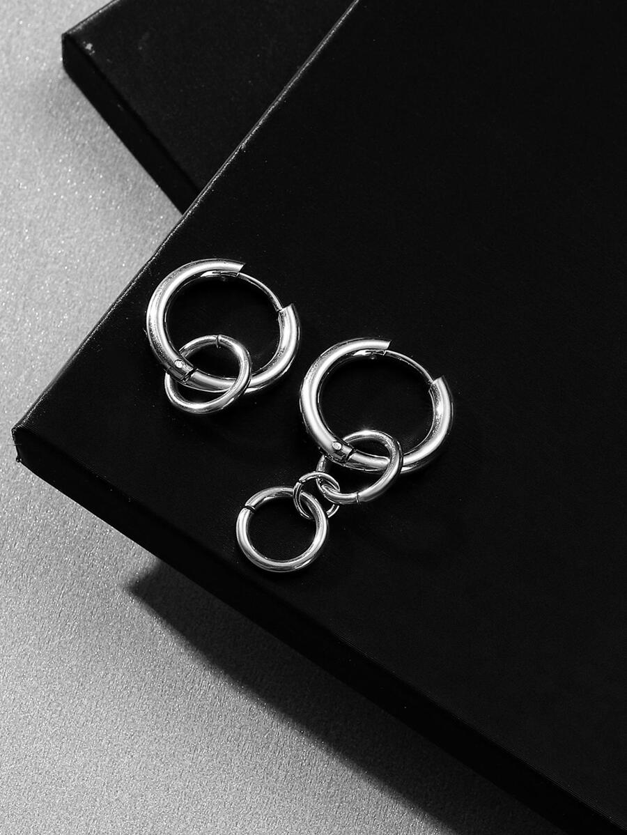 男士圓形吊式耳環，適合日常裝飾，打造時尚外觀 - 銀色 - 查看 1