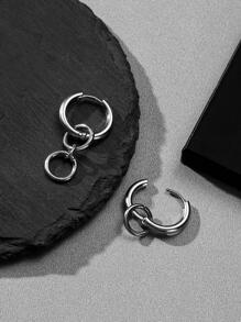 男士圓形吊式耳環，適合日常裝飾，打造時尚外觀 - 銀色 - 查看 2