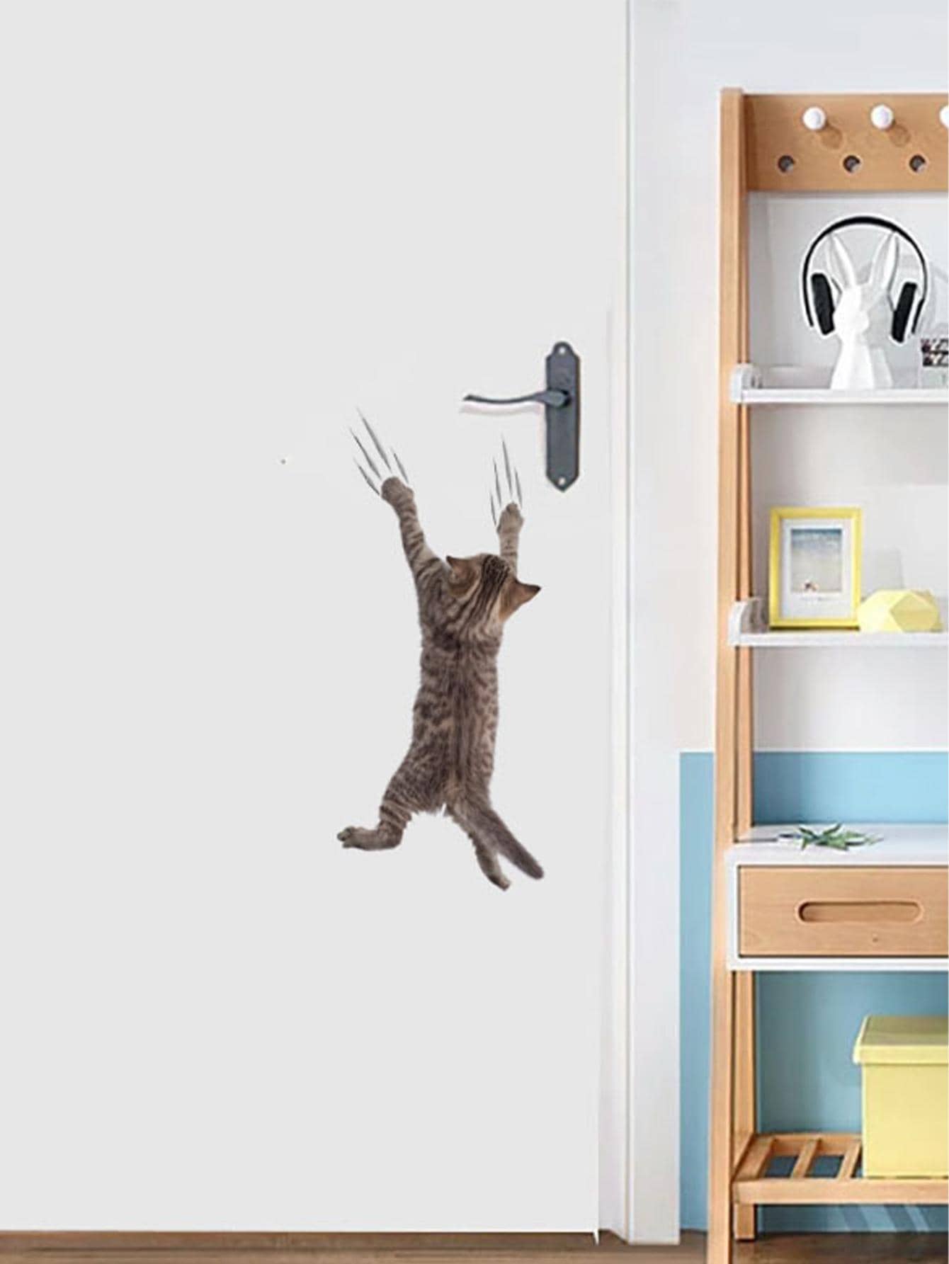 1入組PVC牆可愛貓印花牆貼適用於家庭 - 棕色 - 查看 1