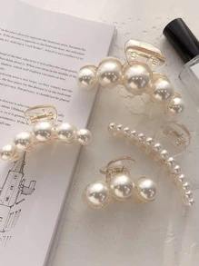 4 chiếc kẹp tóc trang trí bằng ngọc trai giả cho nữ thanh lịch cho bữa tiệc - trắng - Xem 1