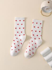 1雙女性愛心圖案時尚中筒襪適用於日常生活 - 彩色 - 查看 2