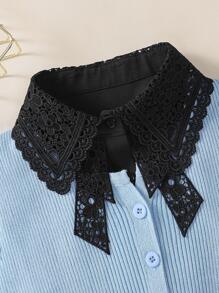 1 bộ áo liền quần giả cổ thêu hòa tan màu đen dành cho nữ - màu đen - Xem 5