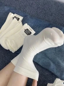 5雙素色中筒襪 - 白色 - 查看 1