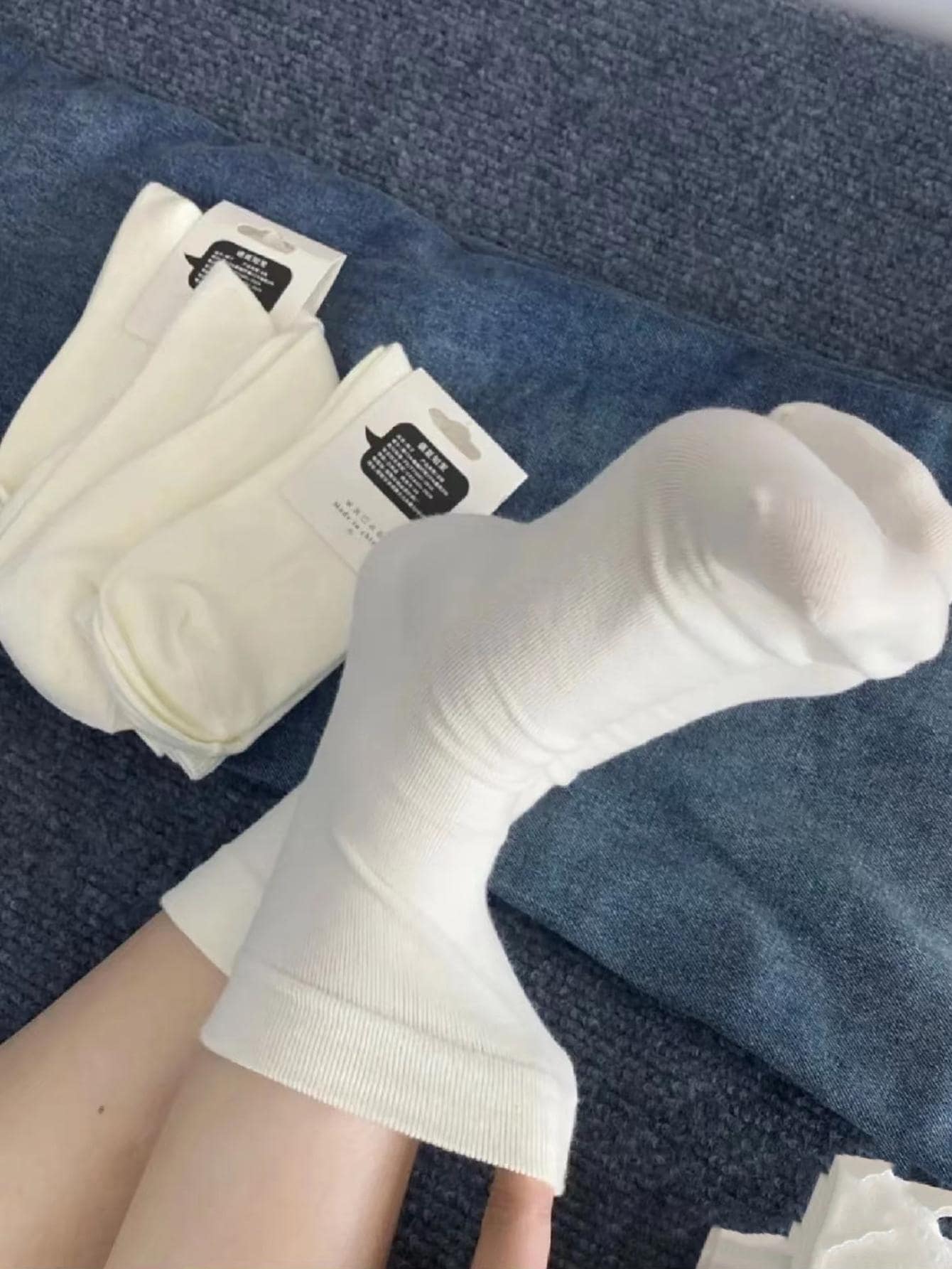 5雙素色中筒襪 - 白色 - 查看 1