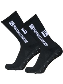 运动户外 1 双字母图案防滑足球运动袜 - 黑色 - 查看 1