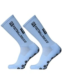 运动户外 1 双字母图案防滑足球运动袜 - 淺藍色 - 查看 1