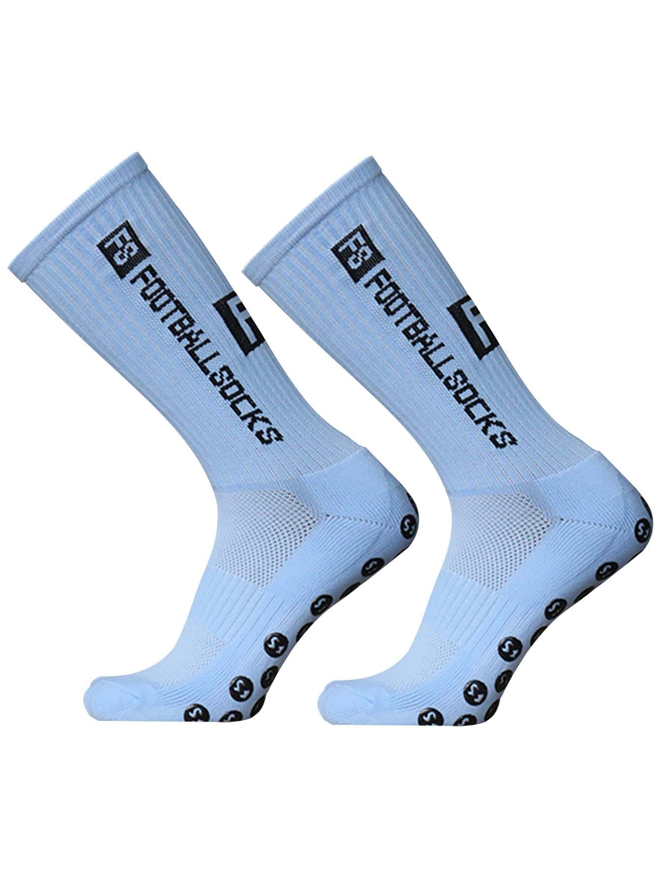 运动户外 1 双字母图案防滑足球运动袜 - 淺藍色 - 查看 1