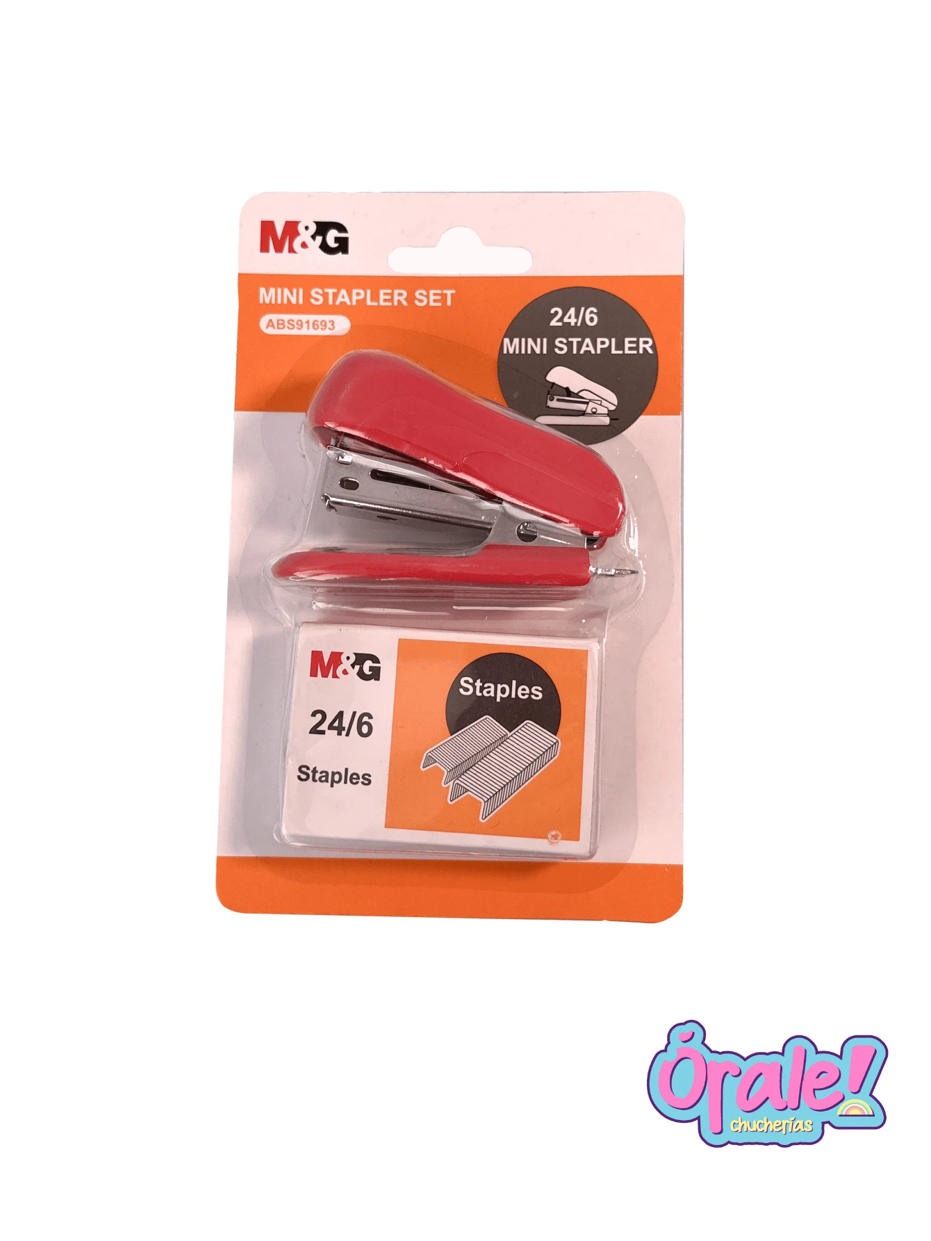 Set de mini engrapadora oficina incluye caja con grapas - Rojo - Ver 1
