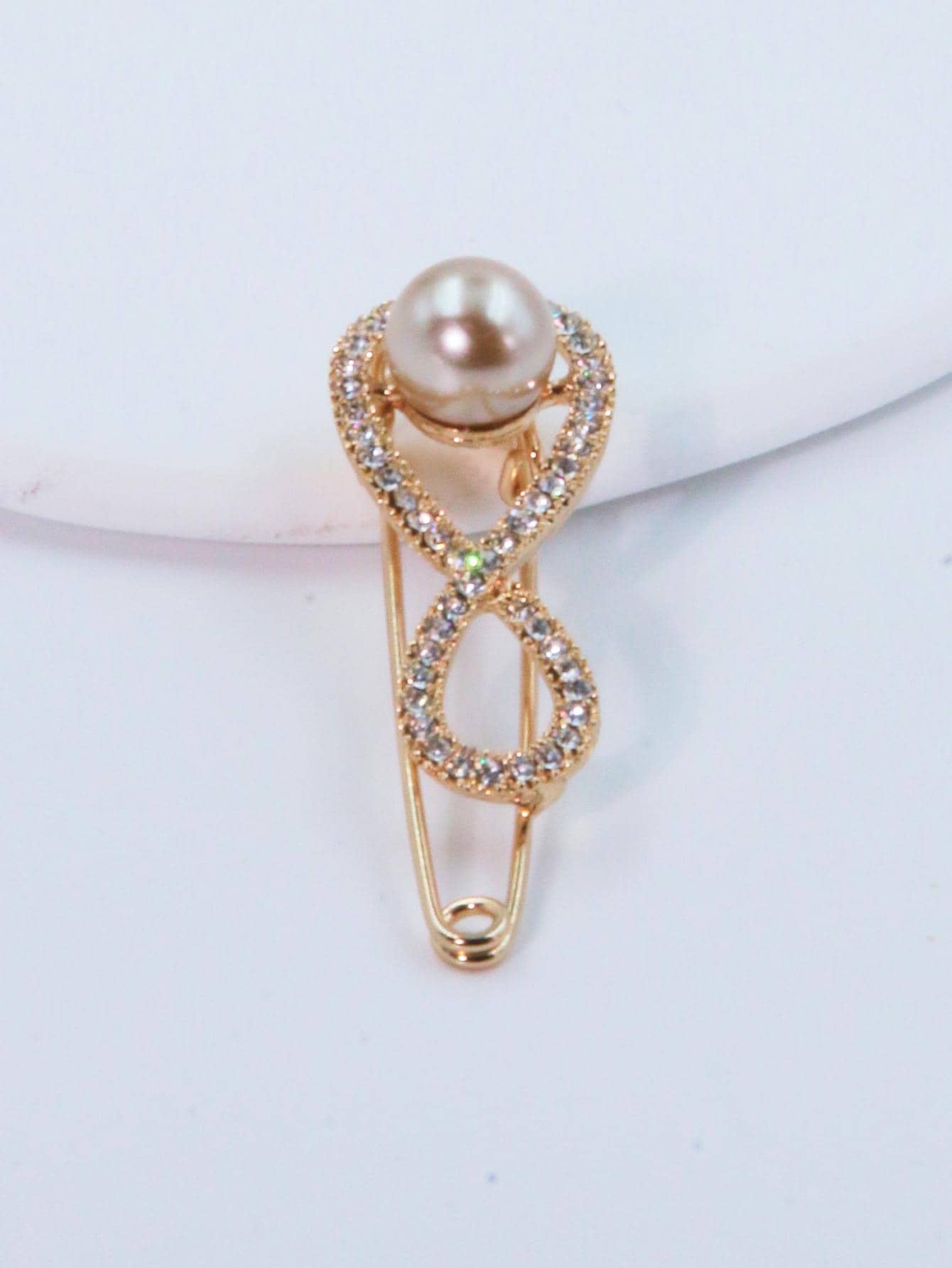 1 Nữ Ngọc Trai Giả & Kim Cương Giả Vô Cực Trang Trí Khăn Quàng Cổ Thời Trang Pin Trang Trí Hàng Ngày - Vàng - Xem 1