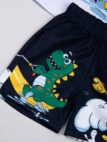 Dinosaur Sports Style Bermuda Shorts Set For Kids - Mint Blue - View 3