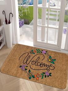 1pc Flower & Letter Graphic Door Mat, Vintage Polyester Anti-slip Indoor Rug For Home - Multicolor - View 1