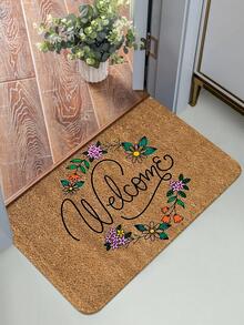 1pc Flower & Letter Graphic Door Mat, Vintage Polyester Anti-slip Indoor Rug For Home - Multicolor - View 5