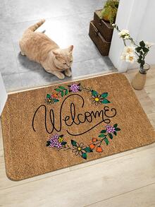1pc Flower & Letter Graphic Door Mat, Vintage Polyester Anti-slip Indoor Rug For Home - Multicolor - View 4