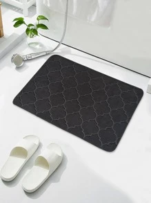 1入組幾何設計沐浴現代滌綸防滑馬桶墊適用於浴室 - 黑色 - 查看 1