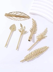 Bộ 6 chiếc kẹp tóc hình chiếc lá dành cho nữ để sử dụng hàng ngày - Vàng - Xem 3