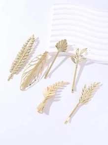 Bộ 6 chiếc kẹp tóc hình chiếc lá dành cho nữ để sử dụng hàng ngày - Vàng - Xem 1