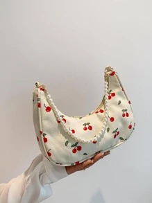 仿珍珠细节樱桃印花流浪包时尚，可爱的樱桃元素 - 彩色 - 查看 4