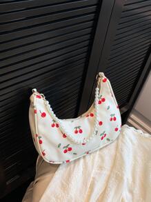 仿珍珠细节樱桃印花流浪包时尚，可爱的樱桃元素 - 彩色 - 查看 1
