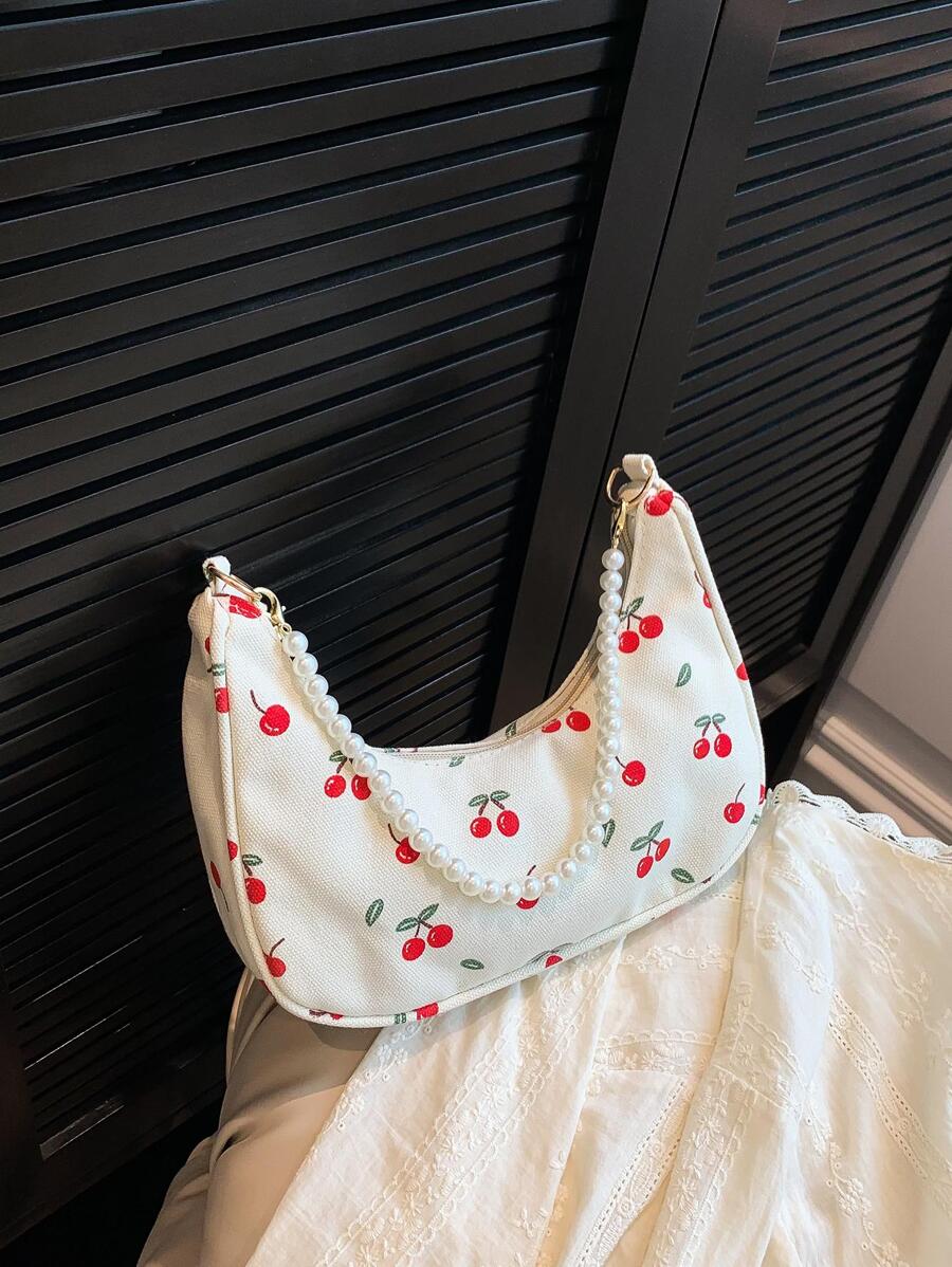 仿珍珠细节樱桃印花流浪包时尚，可爱的樱桃元素 - 彩色 - 查看 1