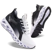 APRILSPRING Men/Female New Fashion Sports Sneakers Walking Shoes Non slip Running Shoes Mesh Sneakers - Đen và trắng - Xem 2