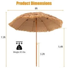 Costway 8 FT Patio Thatched Tiki Umbrella 8 Ribs Portable Hawaiian Hula Beach - Camel - View 3