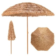 Costway 8 FT Patio Thatched Tiki Umbrella 8 Ribs Portable Hawaiian Hula Beach - Camel - View 1