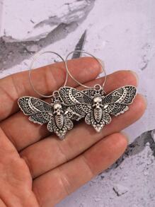 復古骷髏裝飾蛾耳墜適合女士適合派對 - 銀色 - 查看 2