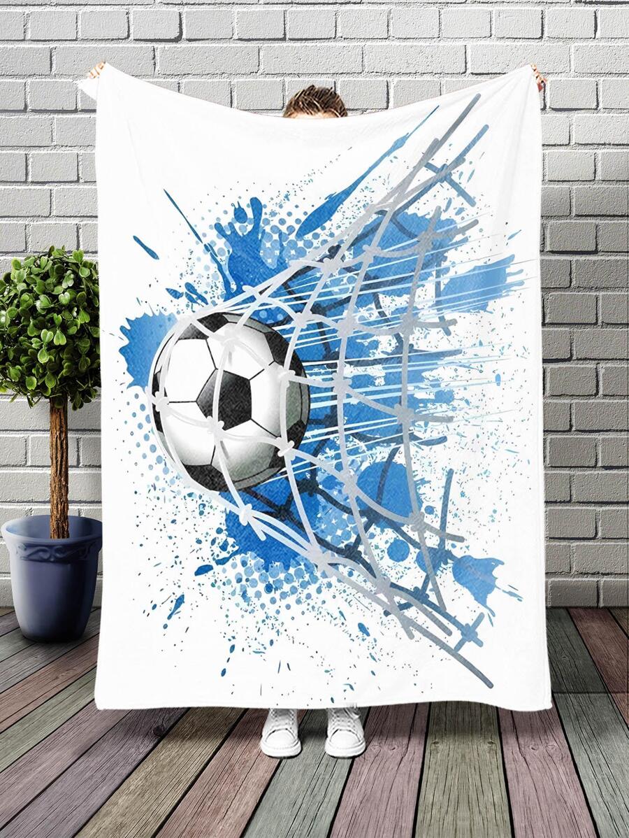 1入組足球圖案創意針織織物多用途濃烈香調毯子適用於家庭 - 彩色 - 查看 1