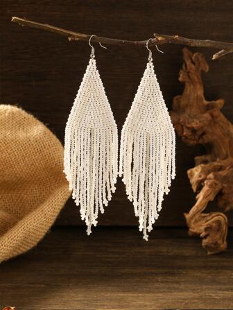 Bead Tassel Drop Earrings