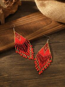 SOUL BEADING 釘珠流蘇耳墜 - 紅色 - 查看 3