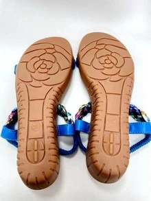 女性水鑽和人造珍珠裝飾編織設計踝帶度假戶外坡跟涼鞋