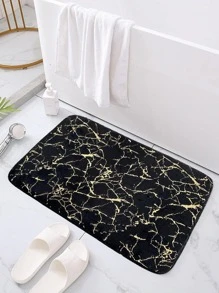 3 pièces Set de tapis de bain en peluche texturé marbre, tapis de bain antidérapant en polyester créatif pour la salle de bain, la maison, la décoration extérieure, le paillasson d'été, les accessoires de salle de bain, la rentrée scolaire