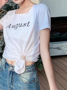 Faux Pearl Decor Brooch - Gold - View 5