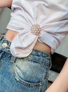 Faux Pearl Decor Brooch - Gold - View 2