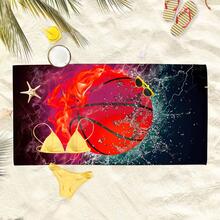 1pc Basketball Print Beach Towel, Modern Microfiber Bath Towel, For Vacation, Travel, Bath, Swimming - Red - View 3
