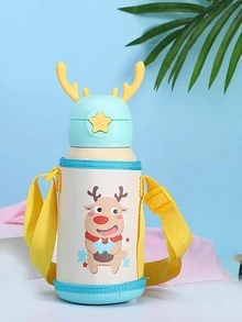 1pc Cute Cartoon Printed Cup Sleeve, Thermal Insulated Cup Cover, Student Carrying Cup Holder - Beige - View 4