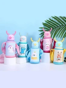 1pc Cute Cartoon Printed Cup Sleeve, Thermal Cup Holder For Students, Portable Mug Cover - Baby Blue - View 3