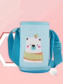 1pc Cute Cartoon Printed Cup Sleeve, Thermal Cup Holder For Students, Portable Mug Cover - Baby Blue - View 5