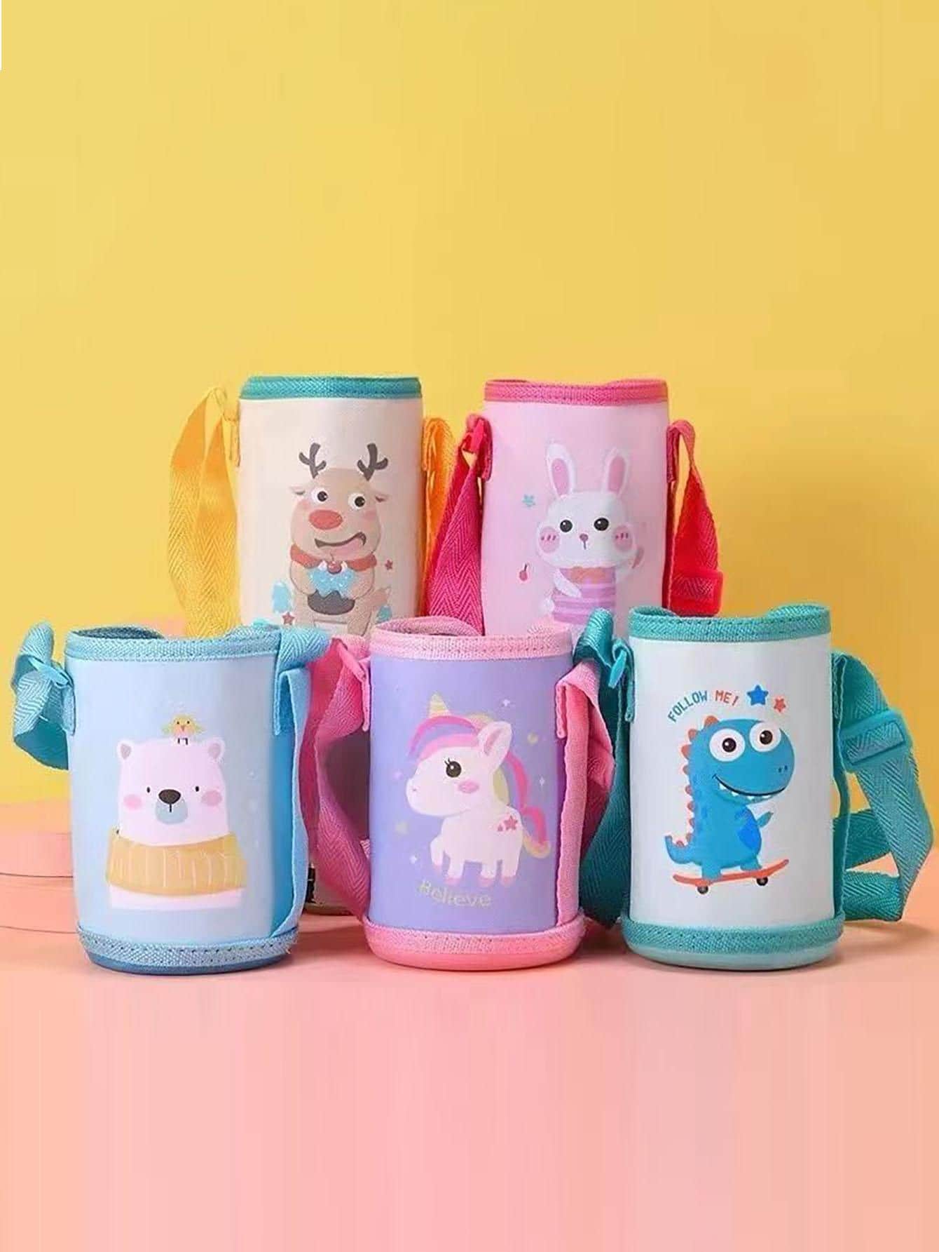 1pc Cute Cartoon Printed Cup Sleeve, Insulated Cup Cover For Student’s Hand-held Cup - White - View 1