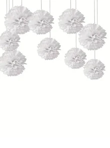 9个纸质绒球，白色薄纸花，蓬松悬挂装饰，适用于场景装饰、家居装饰、房间装饰、生日派对装饰、婚礼回礼、商务毕业礼物、圣诞装饰